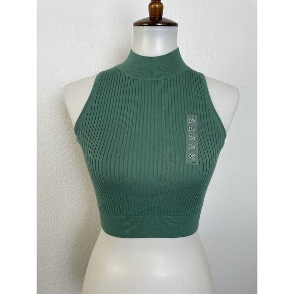 Uniqlo Top Cropped Ribbed Mock Neck Stretch Knit - Picture 1 of 9